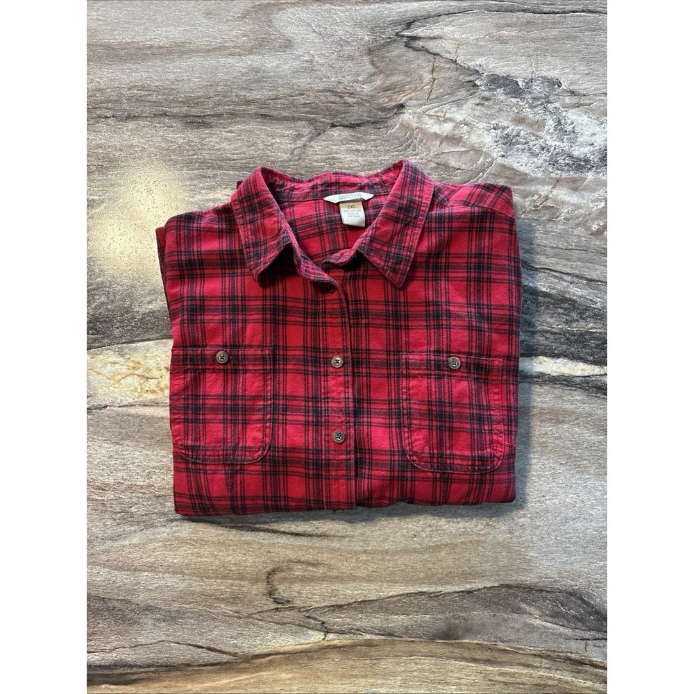 Duluth Trading Shirt Womens 2XL Red Plaid Flannel Cotton Button Up Long Sleeve